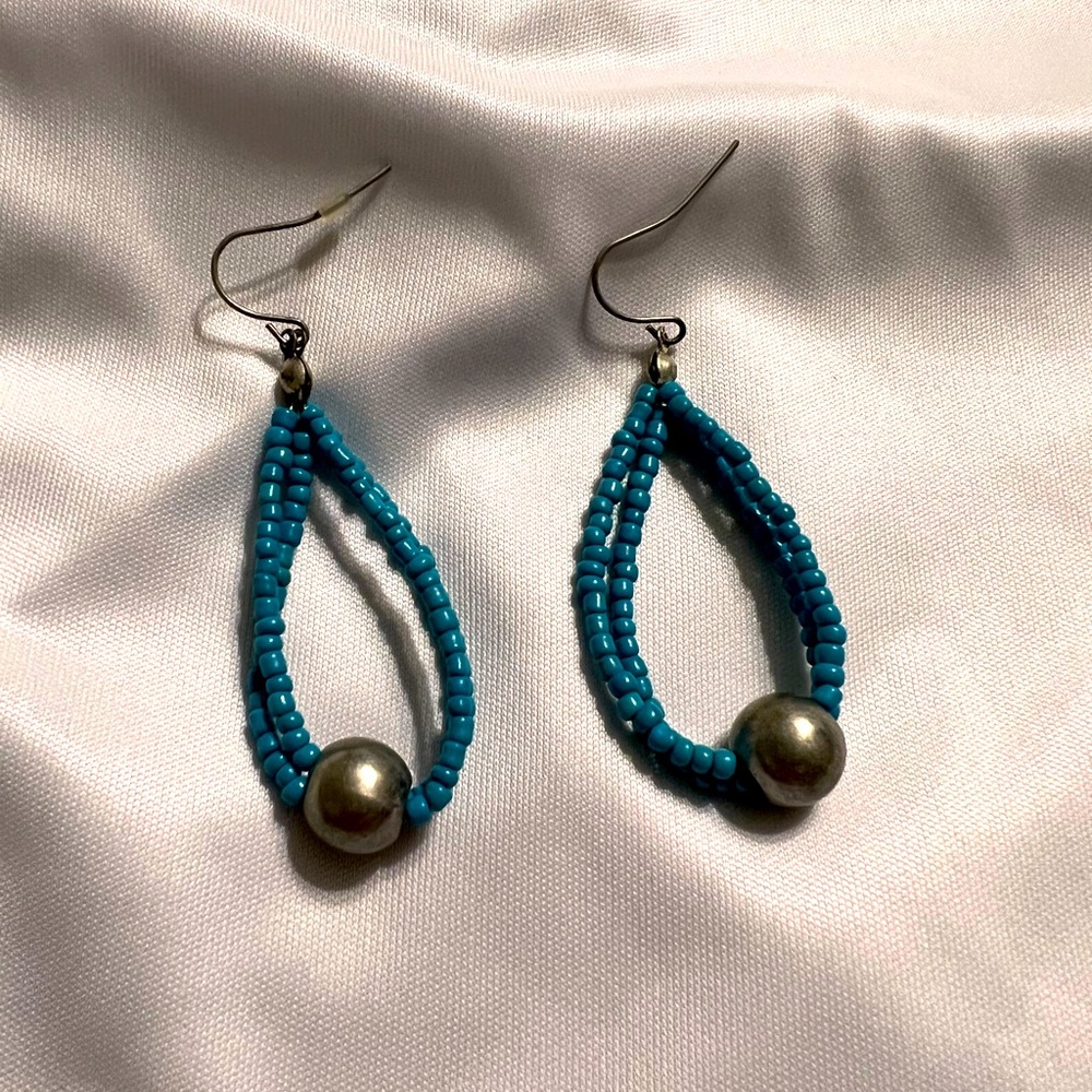 Turquoise beads and silver ball earrings